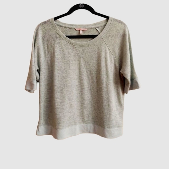 VICTORIA SECRET Sage Green Short Sleeve Boxy Cut Lounge Knit Top - Picture 1 of 7
